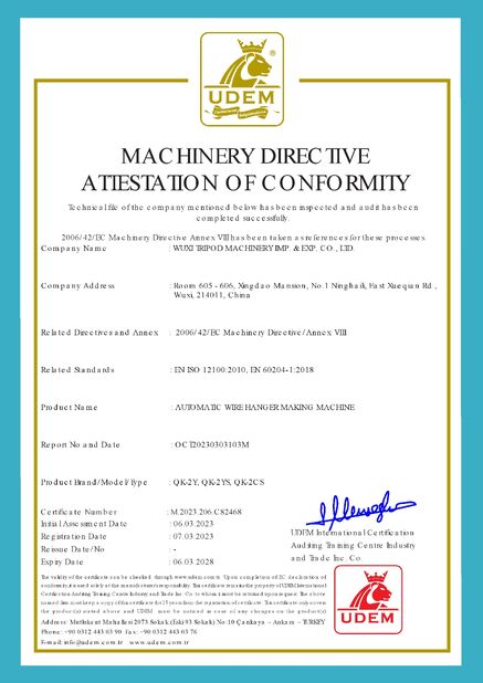 La Chine Wuxi Tripod Machinery Imp. & Exp. Co., Ltd. certifications