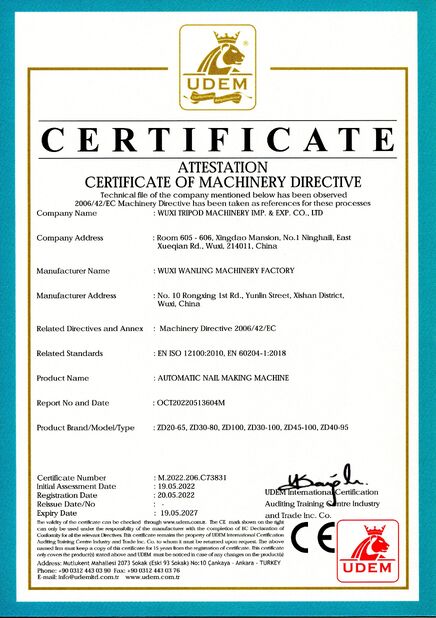 La Chine Wuxi Tripod Machinery Imp. & Exp. Co., Ltd. certifications
