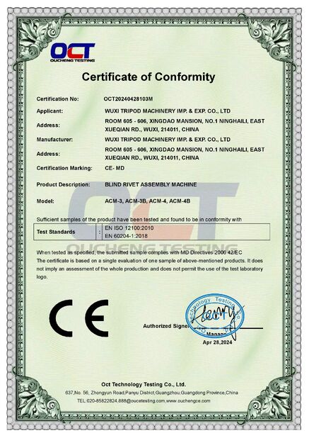 La Chine Wuxi Tripod Machinery Imp. & Exp. Co., Ltd. certifications