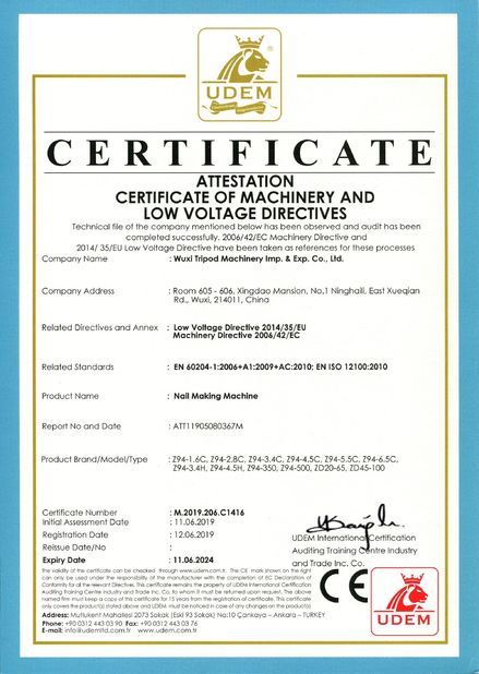 La Chine Wuxi Tripod Machinery Imp. & Exp. Co., Ltd. certifications